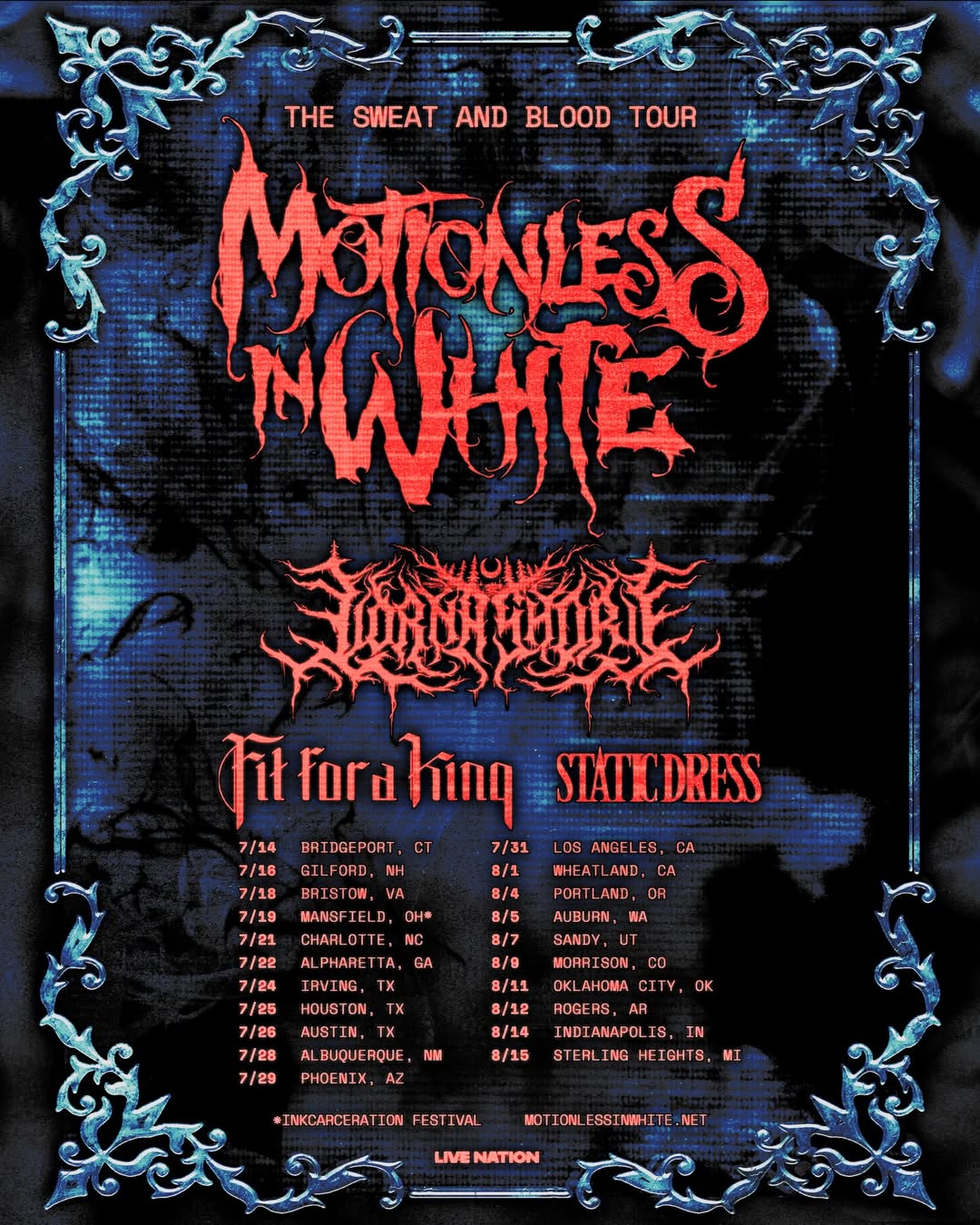 Motionless In White The Sweat and Blood Tour Poster 2026